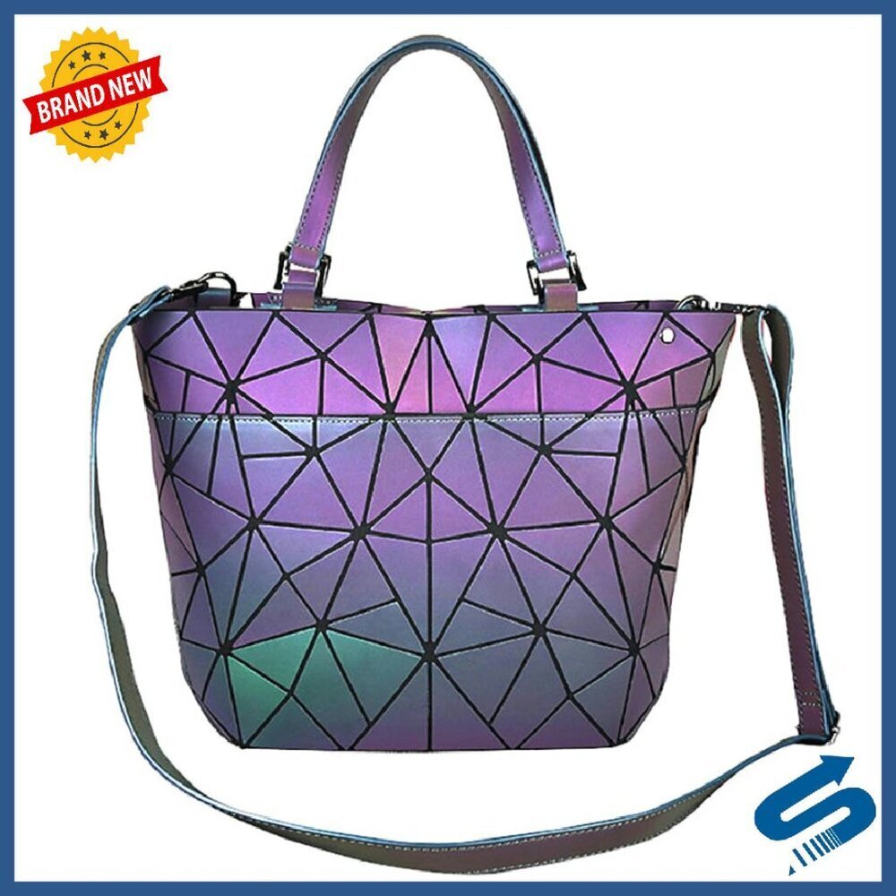 Faux Leather Top Handle Satchel Purse Geometric Pattern Women's Bag